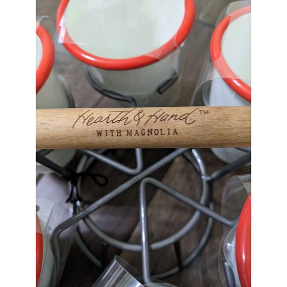 Hearth and Hand Magnolia 7 Piece 18oz Enamel Glass Mug Drink Cocktail Caddy Set - Picture 6 of 8